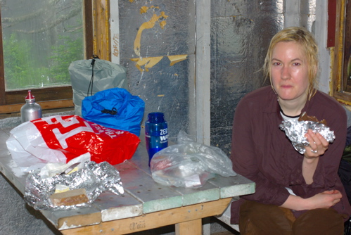 Lunch in Mount Cabot's Cabin, Soaked to the Bone