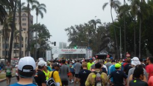 Starting Line, Corral 5. Yes, some guy is wearing firefighter gear.