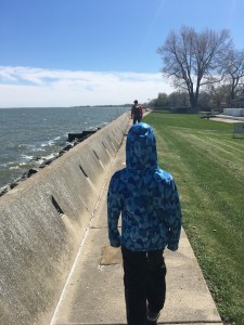 Walking along the shore of Lake Erie